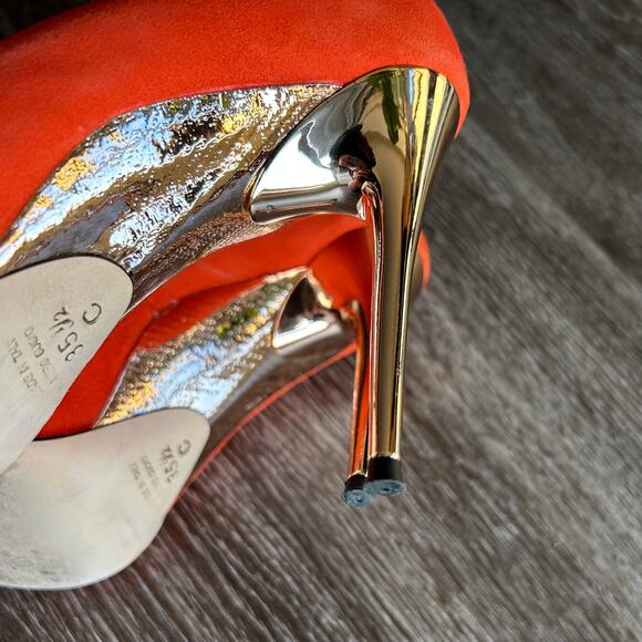 EUC Enrico Cuini Farah Tangerine Suede Pumps 35.5 C Rose Gold Heel ALIA Tech 4in - Picture 9 of 16